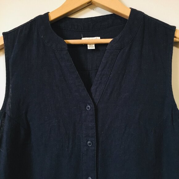 Weatherproof Vintage Navy Linen Rayon Blend Button Down Sleeveless Top - Picture 3 of 11